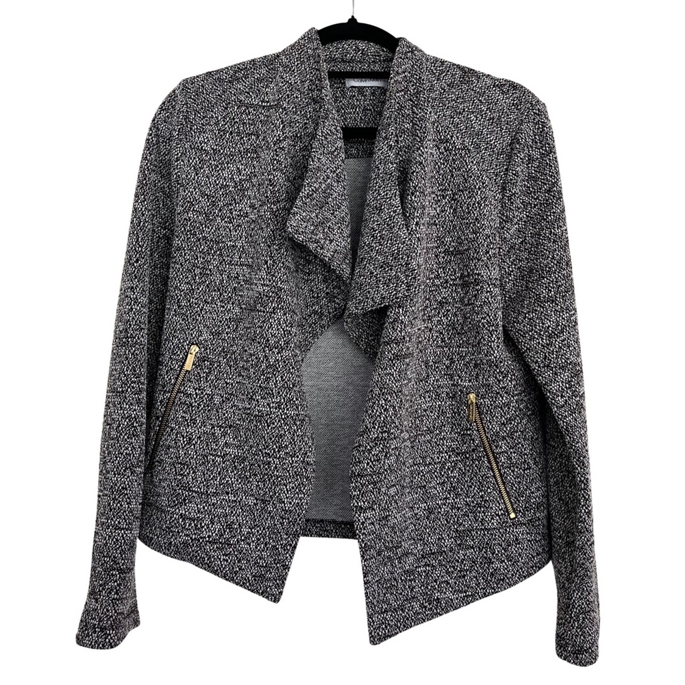 Calvin Klein Womens Open Blazer Black and White Heather